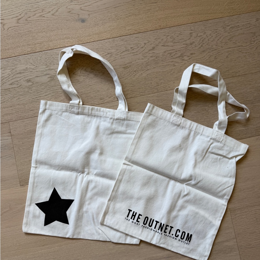 TheOutnet.com Canvas Tote Bag in Cream with Black Print SET OF 2